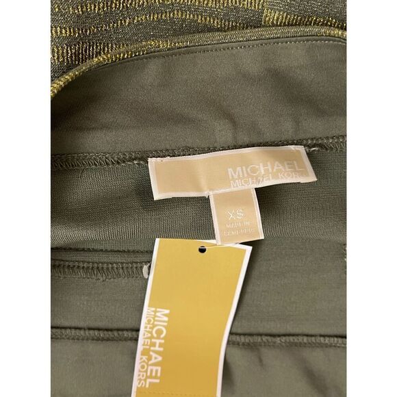 Michael Kors Skirt Womens Size X-SMALL Army Green Metallic Gold Zebra Pencil NWT - Picture 5 of 9